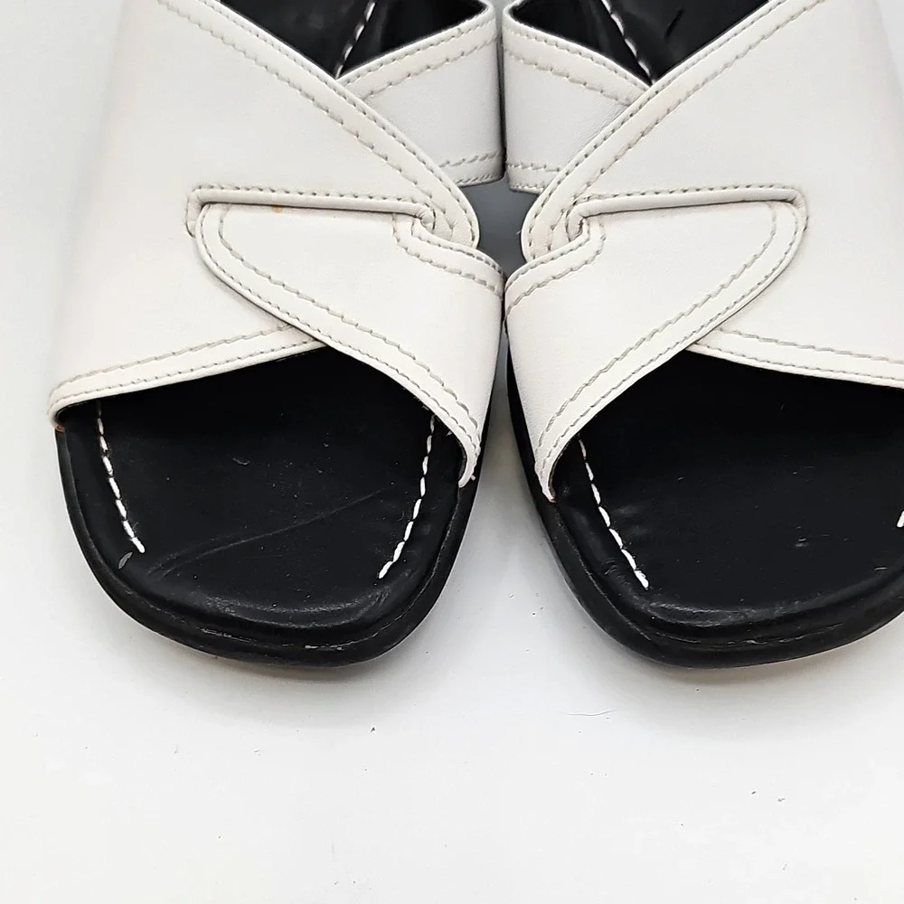 Clarks Black & White Leather Slide Wedge Sandals Size 7.5M